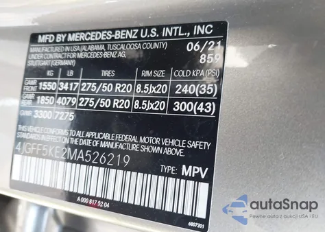 2021 Mercedes-Benz Gls 450 4Matic from USA, damaged, VIN 4JGFF5KE2MA526219